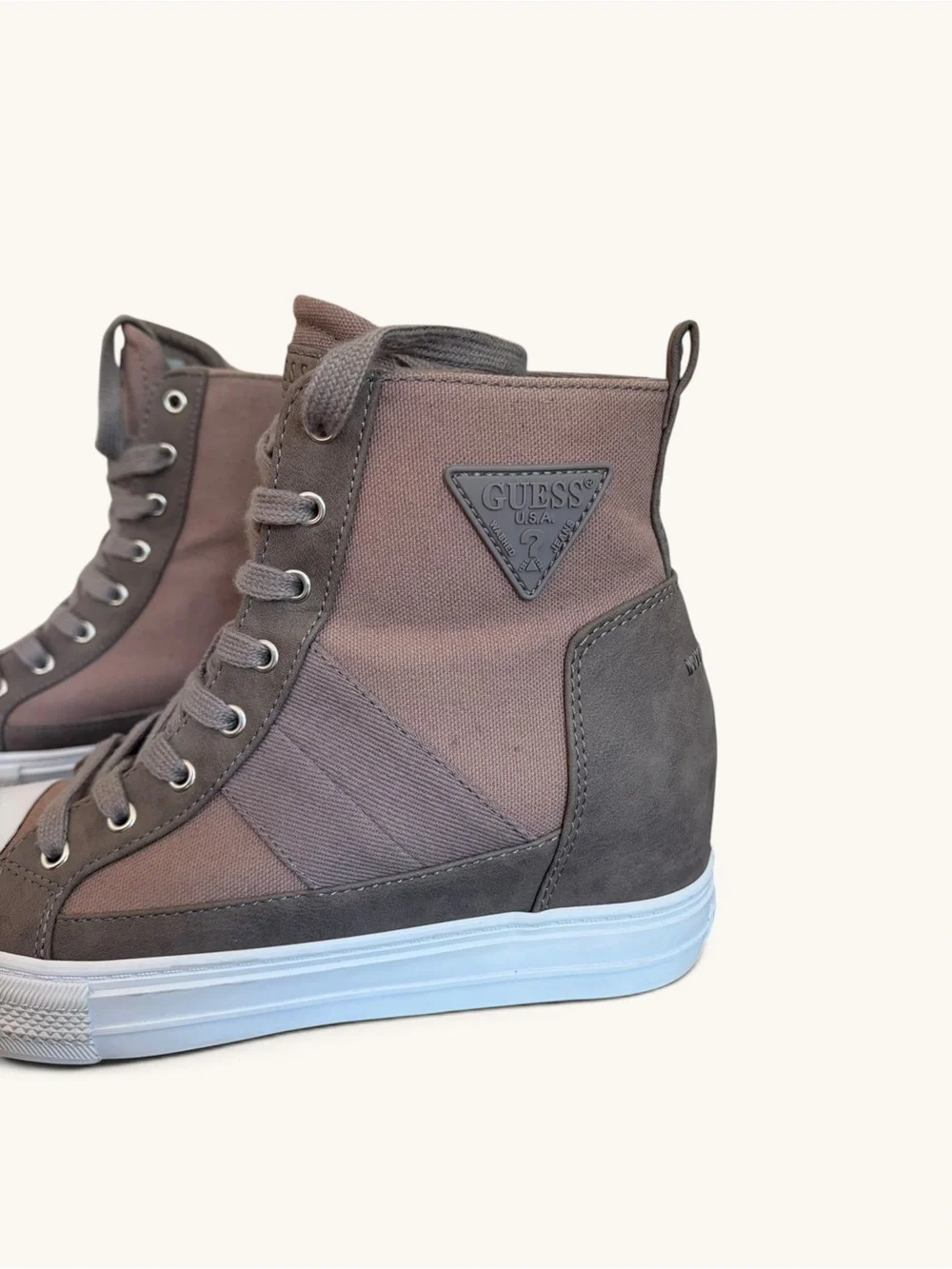 GUESS Women's High-Top Lace-Up Sneakers in Taupe (brown/gray)and White